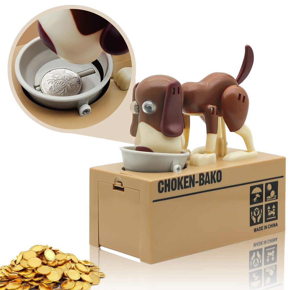 Cute Dog Piggy Bank, Hungry Puppy Stealing Coins Like Magic Coin Munching Money Bank Birthday Gift for Kids (Brown)
