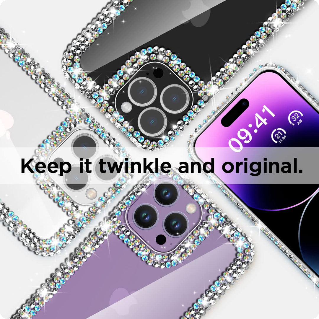 AICase iPhone 14 Pro Max Glitter Case for Women, Rhinestone Bling Diamond Sparkle, Luxury Fashion Protective Girly Phone Case