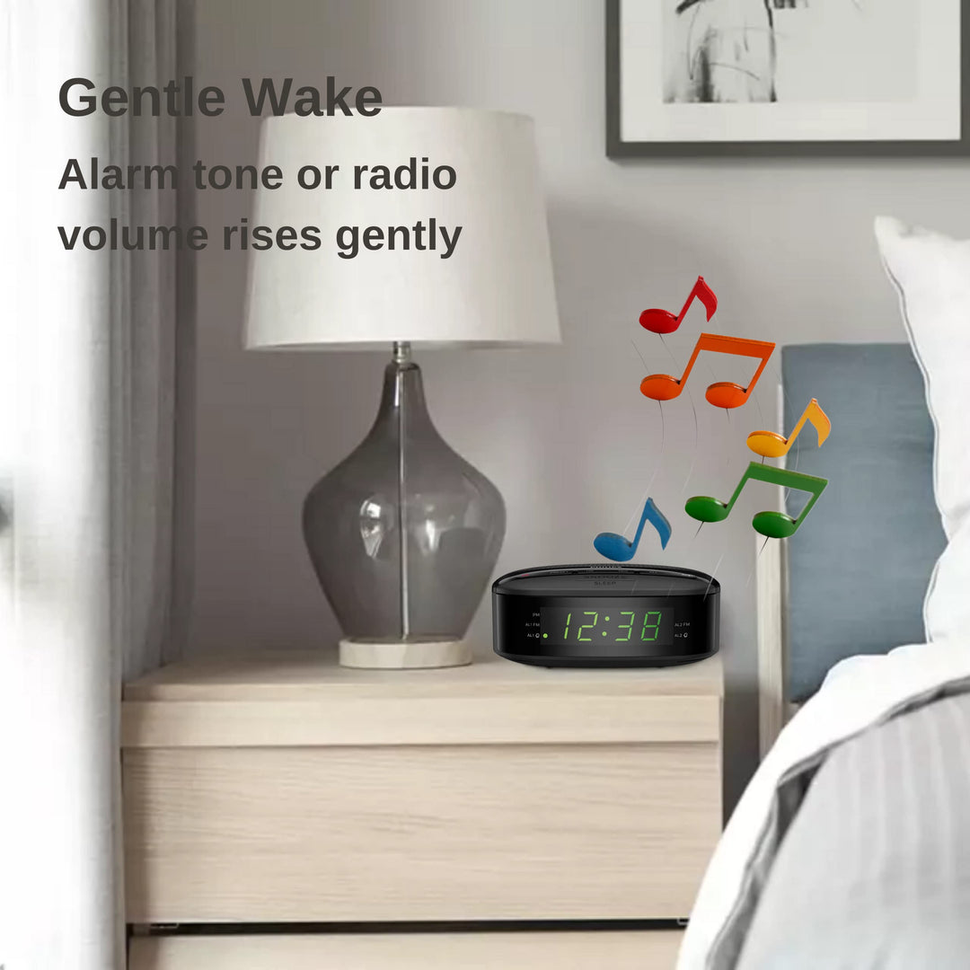 Radio Alarm Clocks for Bedrooms, LED Display, Easy Snooze, Sleep Timer, Alarm Clock Radio w/Battery Backup Bedroom Clock (Batteries not Included)