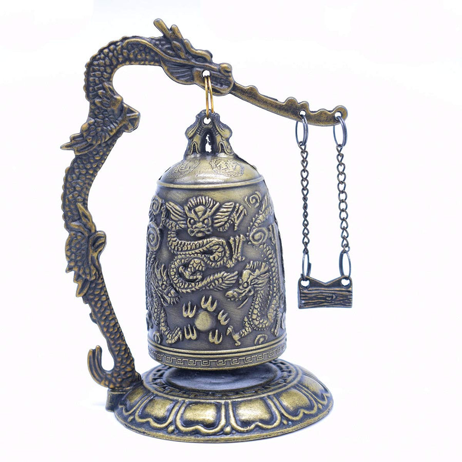 Fengshui Vintage Small Dragon Bell Buddhist Collectibles Ornaments, Good Luck Bell, Meditation Home Office Decor