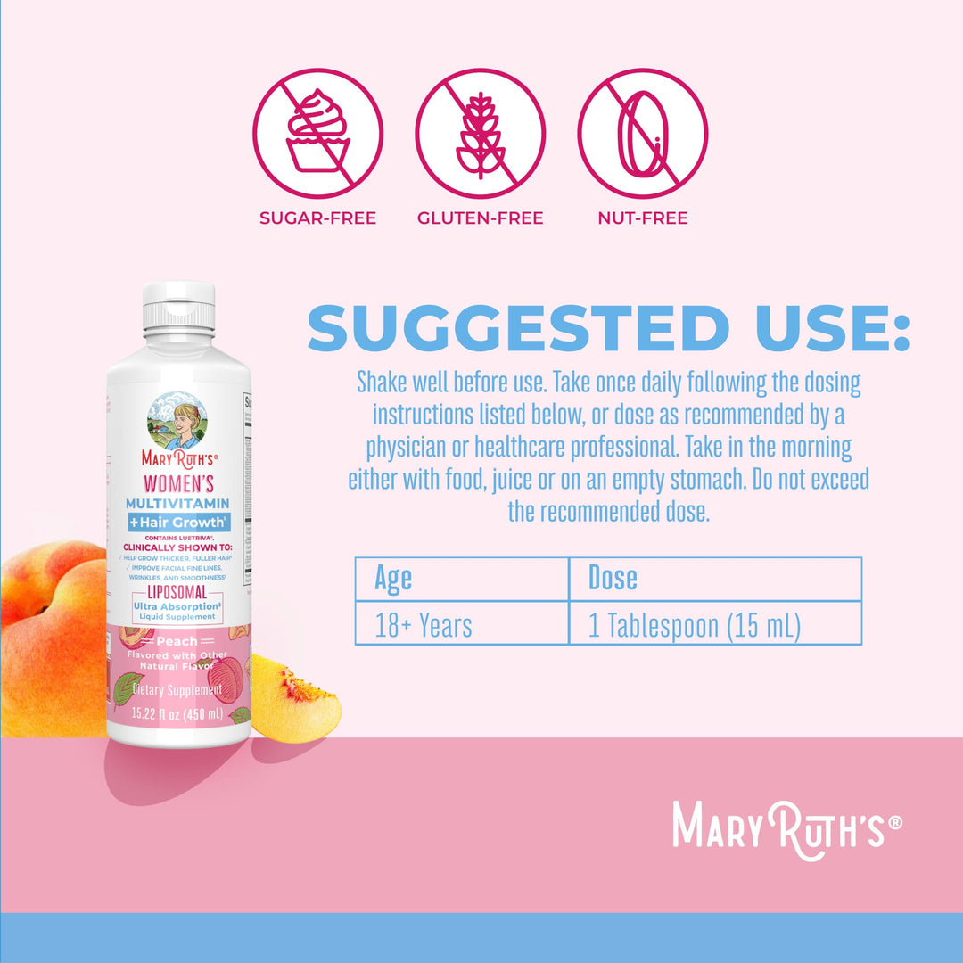 Women&#39;s Multivitamin + Lustriva Hair Growth Liposomal | Biotin 10000mcg | Clinically Tested for Thicker Hair, Wrinkles, Fine Lines, Skin Care | with Ashwagandha &amp; Maca Root | Ages 18+ | 15.22 Fl Oz