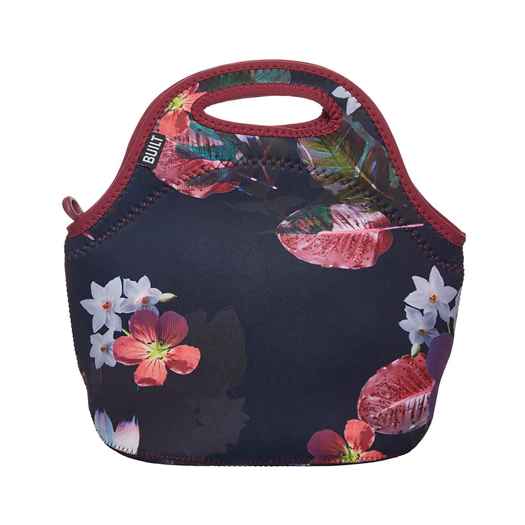 BUILT Gourmet Getaway Soft Neoprene Lunch Tote, Lightweight, Insulated, and Reusable, One Size, Midnight Botanical