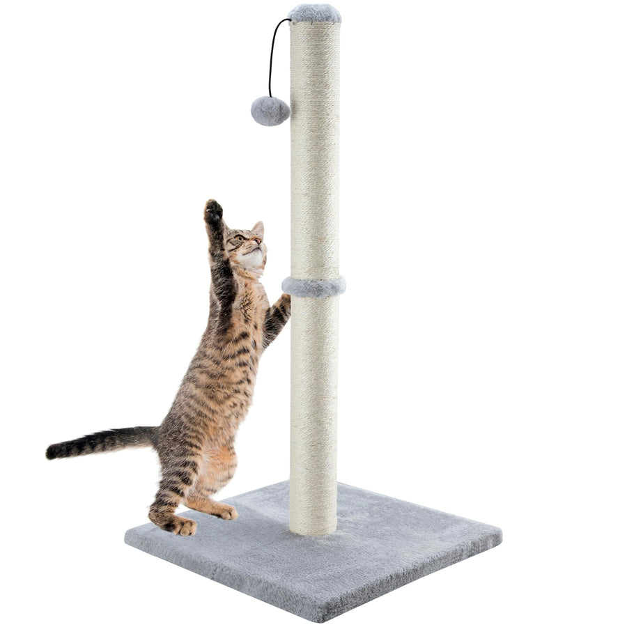 34 Tall Cat Scratching Post for Large Cats and Kittens, High Vertical Scratcher with Premium Natural Sisal Rope and Interactive Hanging Ball for Indoor Cat(Grey, 34 inches for Large Cats)