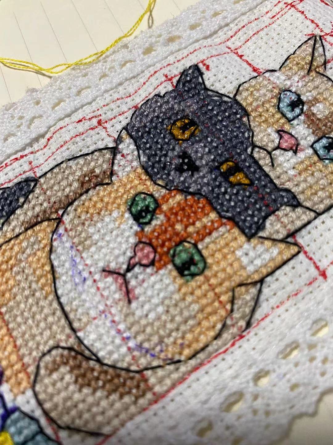 7 pcs of, Meow, Meow,The Cats Bookmark Cross Stitch Kits, 100% Cotton Thread, aida Fabric Bookmark DIY, Cat Cross Stitch Bookmark