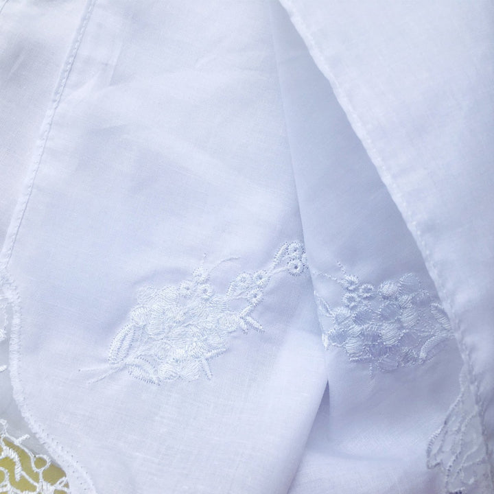 6 Pack of Ladies Embroidery Cotton Handkerchiefs Lace Border White Hankies