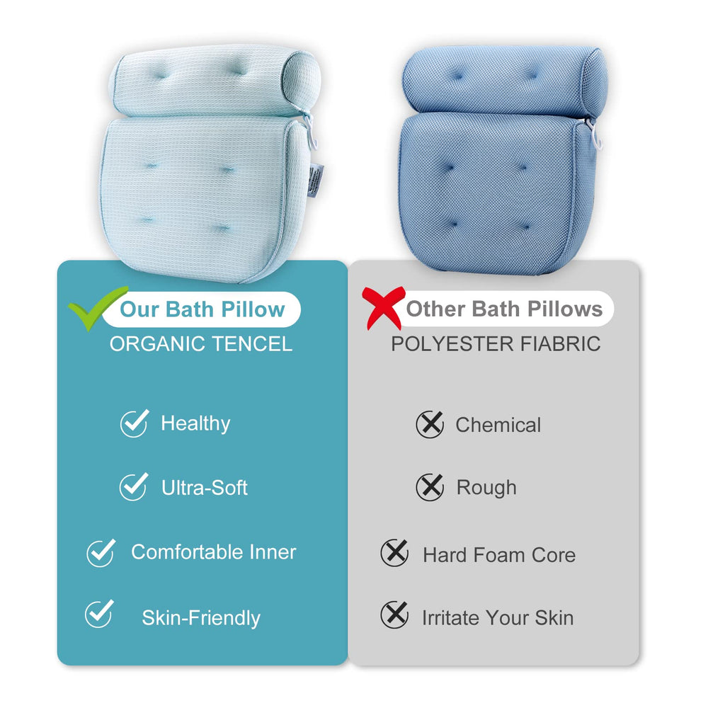 Bath Pillow, Tencel Spa Bathtub Pillow, Ultra Soft Bath Pillows for Tub Neck and Back Support, Quick Dry Bath Tub Pillow Headrest for Bathtub, Machine Wash - Light Blue