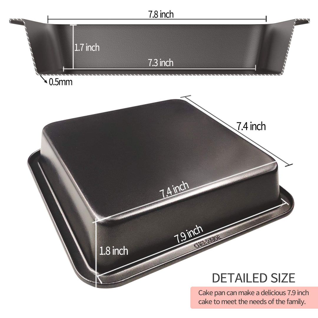 Square Cake Pan, 8-Inch Bakeware Non-Stick Carbon Steel Pan Deep Dish Oven Baking Mold Baking Tray Ovenware for Cakes, Bread, Pizza, Cookies