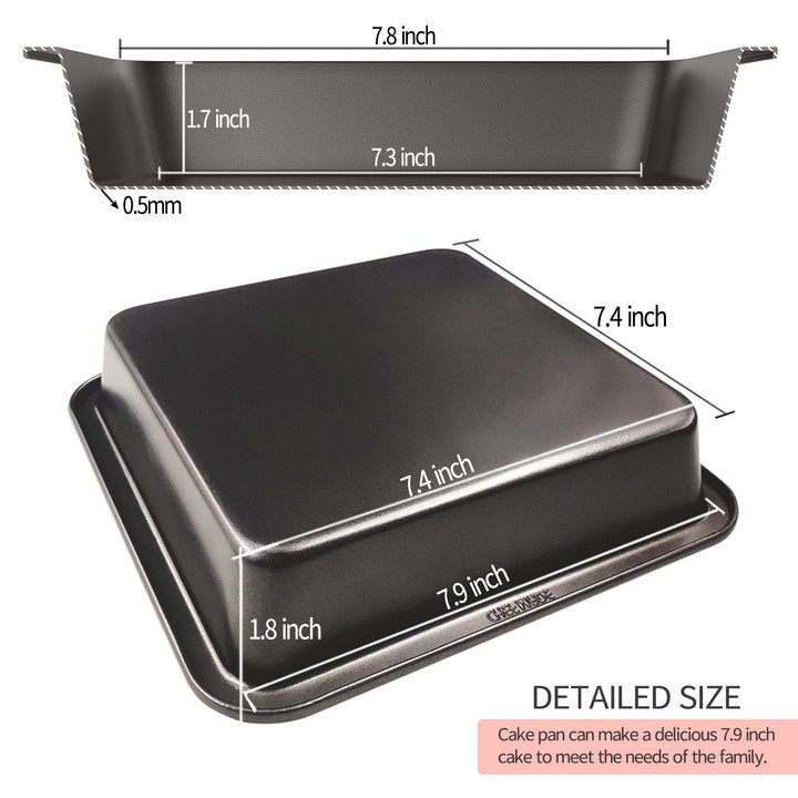 Square Cake Pan, 8-Inch Bakeware Non-Stick Carbon Steel Pan Deep Dish Oven Baking Mold Baking Tray Ovenware for Cakes, Bread, Pizza, Cookies