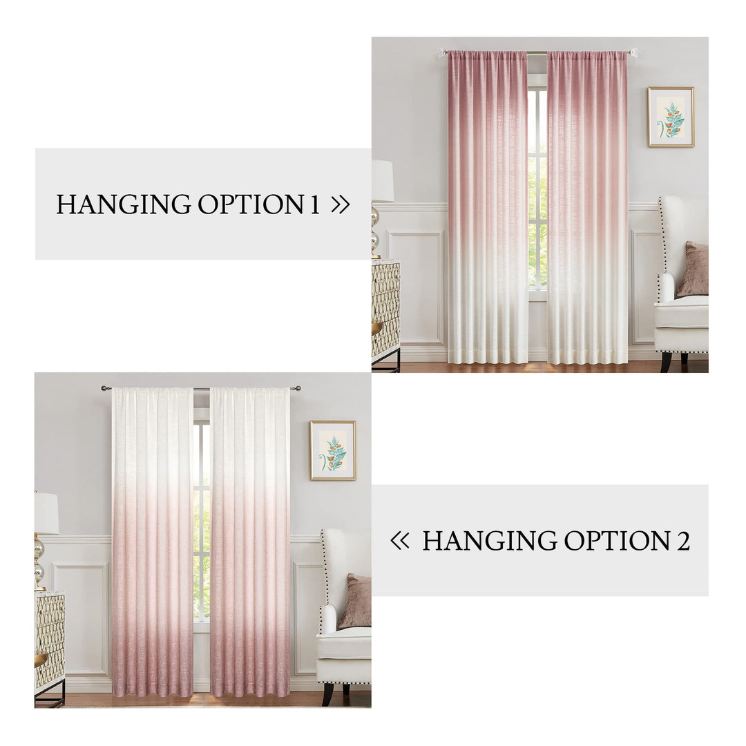 Vision Home Ombre Semi Sheer Curtains Linen Textured Gr