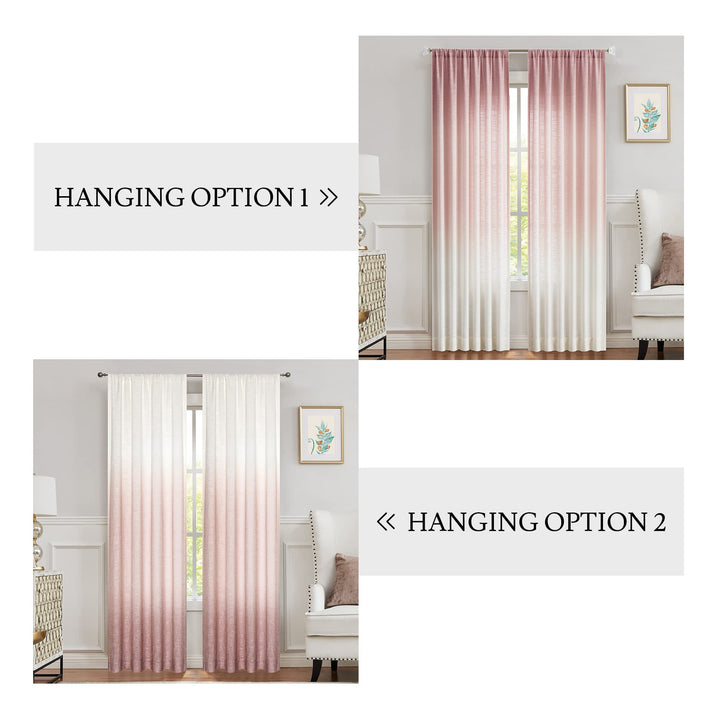 Vision Home Ombre Semi Sheer Curtains Linen Textured Gr
