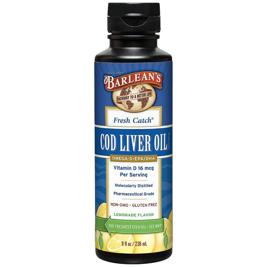 Cod Liver Oil Liquid Supplement, Omega 3 Fish Oil with 900mg EPA and DHA Plus Vitamin D, Supplements for Joint, Brain, and Heart Health Support, Lemonade Flavor, 8 oz