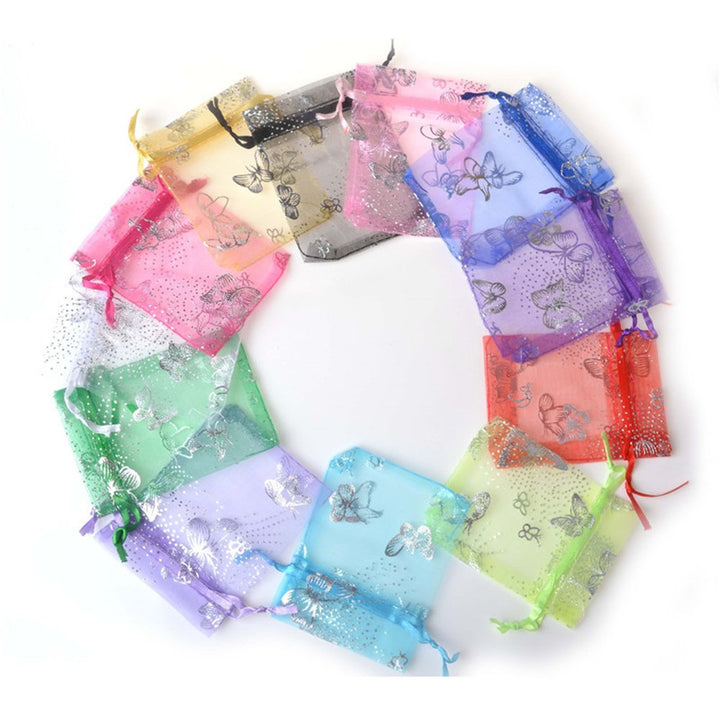 100pcs Organza Wedding Party Gift Bags Butterfly Drawst