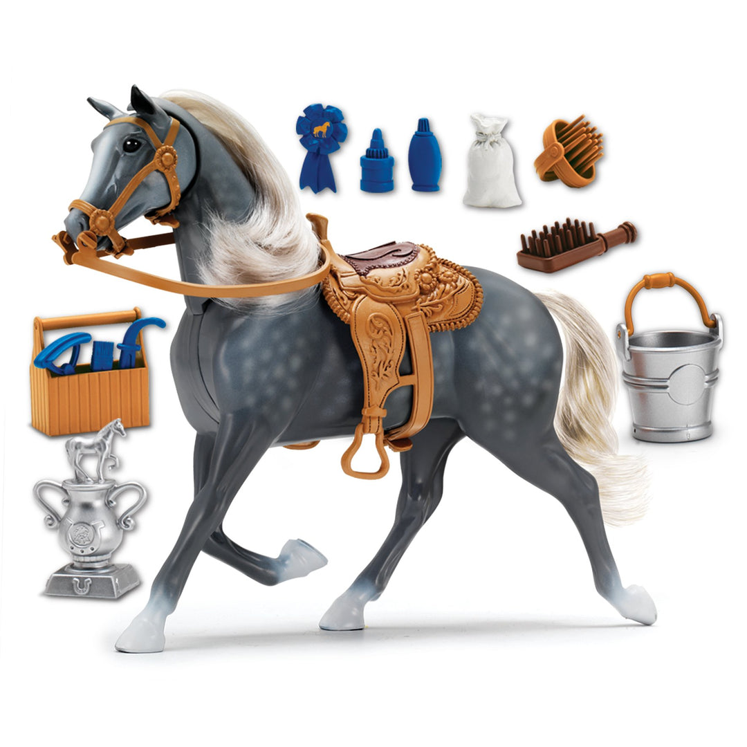 Morgan Horse with Moveable Head, Realistic Sound and 14 Grooming Accessories - Blue Ribbon Champions Deluxe Toy Horses