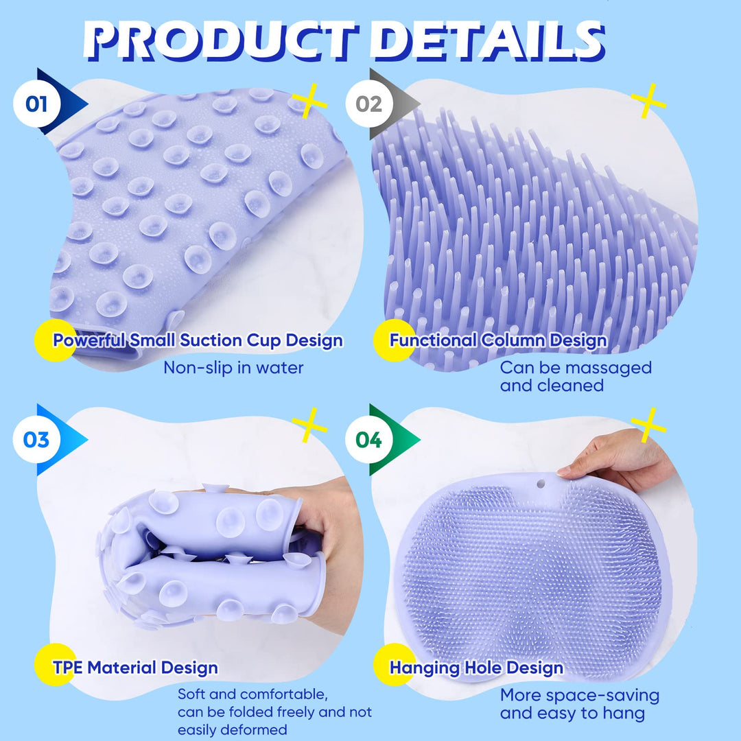 2 Pieces Shower Foot Scrubber Mat Silicone Bath Massage