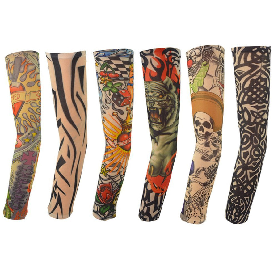 6Pcs Set Body Art Arm Stockings Slip Accessories Fake Temporary Tattoo Sleeves, Tiger, Crown Heart, Skull, Tribal Shape