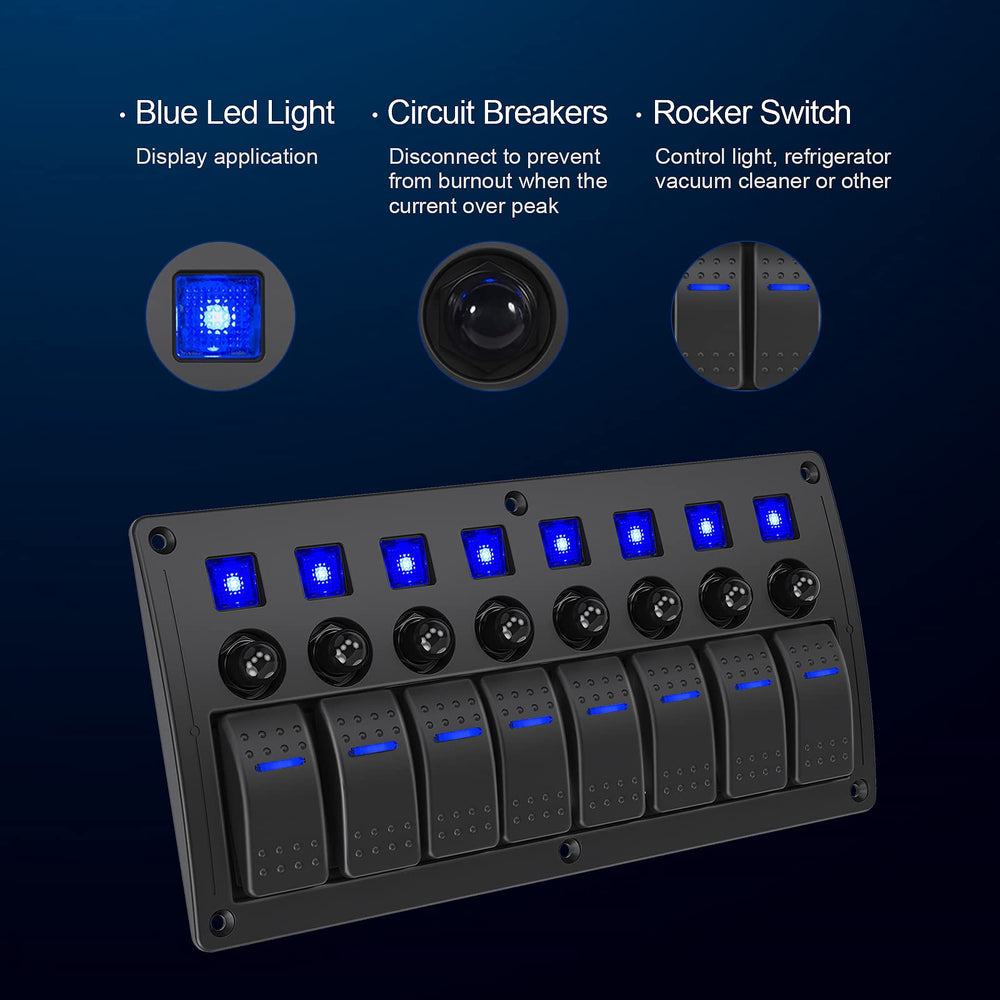 Waterproof Toggle Switch Panel 8 Gang Rocker Switch Pan