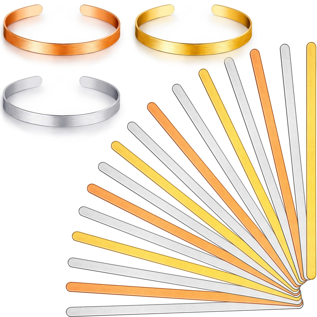Brass Aluminum Bracelet Blanks Stamping Copper Cuff Bracelet Blanks Metal Stamp Bracelet Blanks Stamp Bracelet Making Kit Ring Metal Strips for DIY Bracelet Jewelry Making, Pack of 16