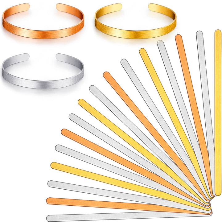 Brass Aluminum Bracelet Blanks Stamping Copper Cuff Bracelet Blanks Metal Stamp Bracelet Blanks Stamp Bracelet Making Kit Ring Metal Strips for DIY Bracelet Jewelry Making, Pack of 16