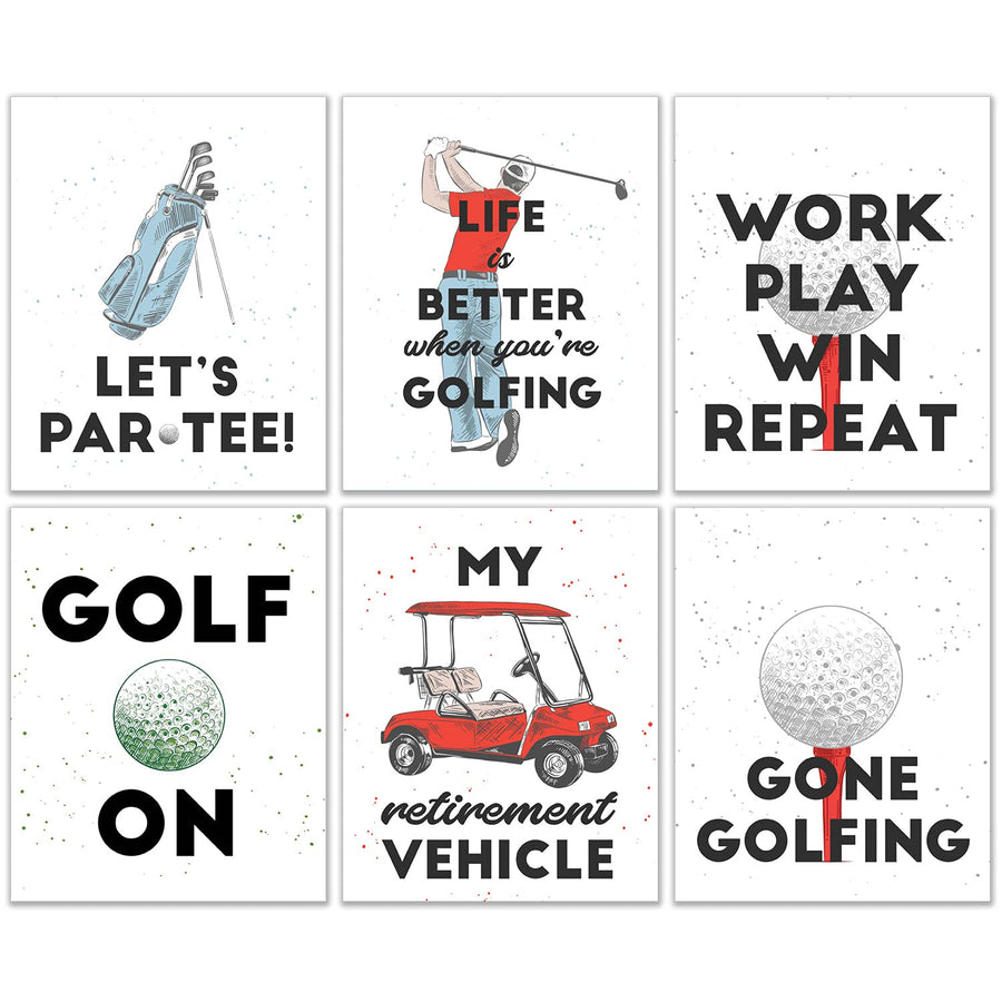 Funny Golf Wall Art Decor Prints - Set of 6 (8x10) Inch Unframed Poster Photos - Golfer Quote Gift Idea Basement Man Cave