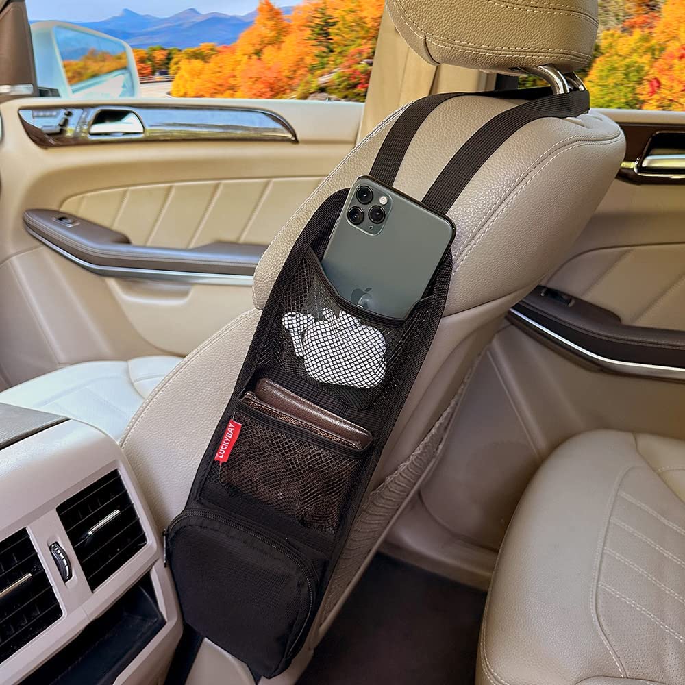 Car Seat Side Organizer, Auto Seat Storage Hanging Bag, Phones, Drink, Stuff Holder with Mesh Pocket for Cars, SUV &amp; Truck