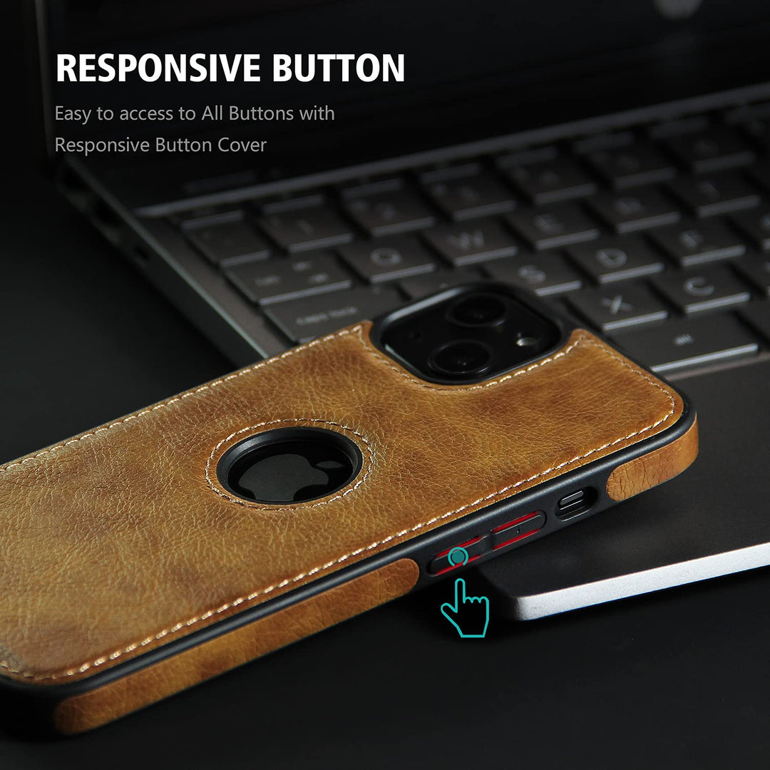 Design Compatible with iPhone 13 Mini Case Luxury Leather Business Vintage Slim Non-Slip Soft Grip Shockproof Protective Cover (2021) 5.4 Inch (Brown)