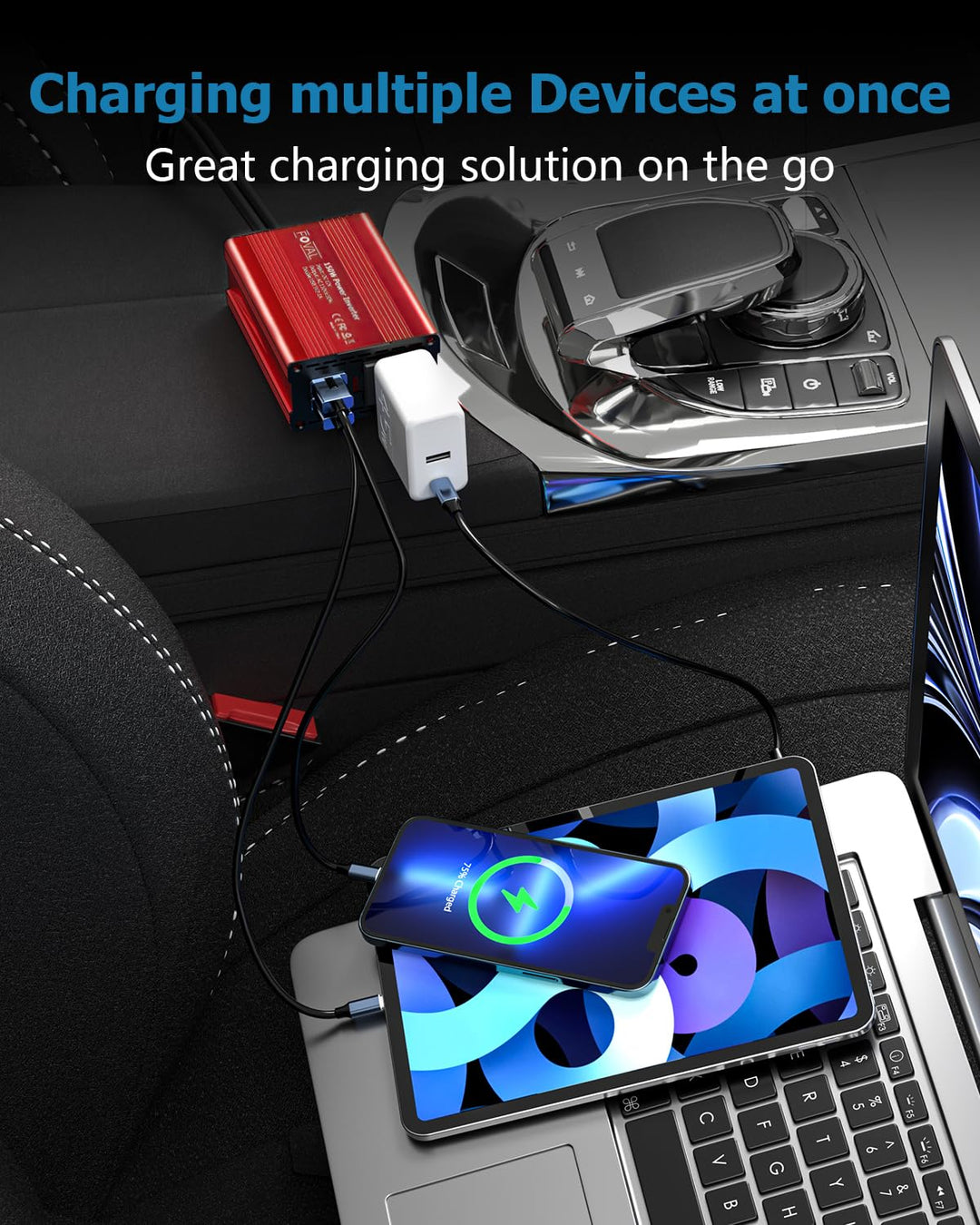 150W Car Power Inverter 12V DC to 110V AC Converter Vehicle Adapter Plug Outlet with 3.1A Dual USB Car Charger for Laptop Computer (Classic Red)