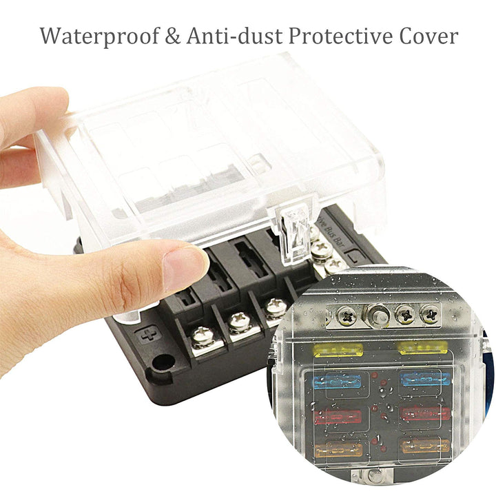 Fuse Block, 6 Way Fuse Panel with 36pcs Fuse Blades Fuse Box w/Negative Bus LED Warning Indicator for Boat Marine Car Auto (6 Circuit)
