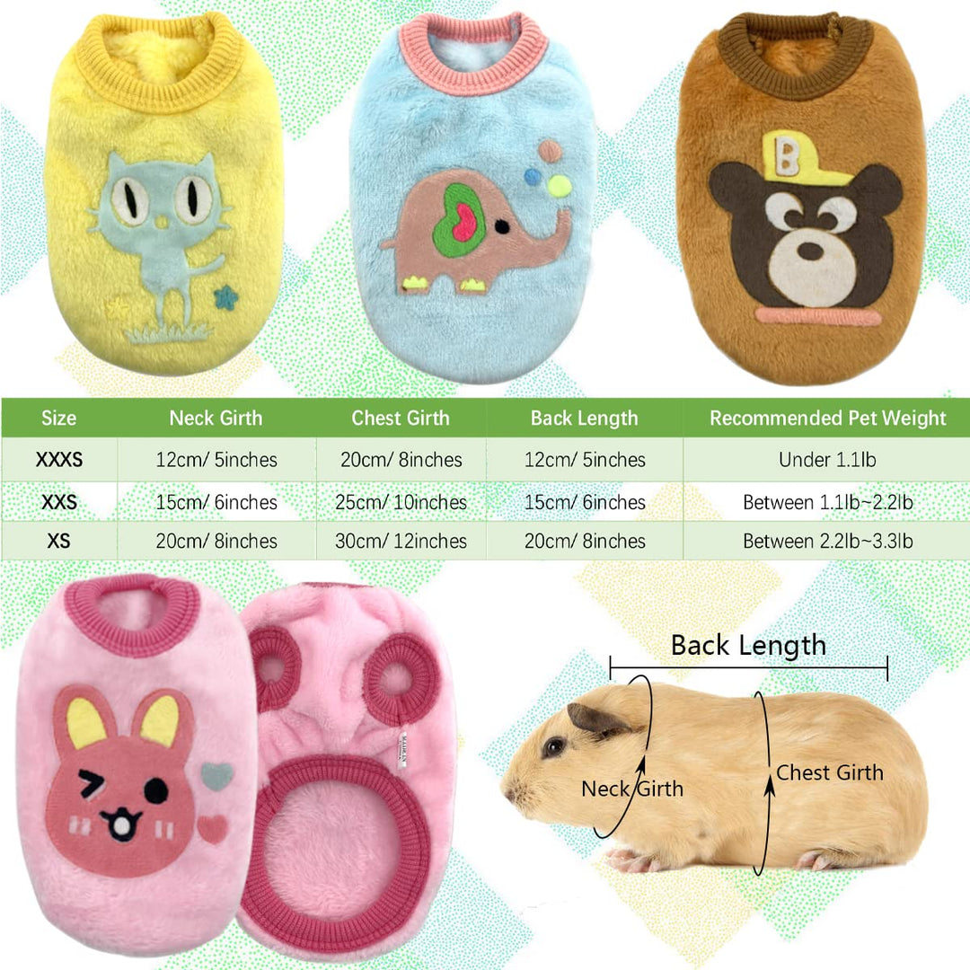 Vehomy 4Pcs Rabbit Bunny Clothes Guinea Pig Clothes Costume Small Pet Cozy Fleece Vest Warm T-Shirt Sweater for Ferret Teacup Poodles Puppy Kitten and Other Small Animals 3XS