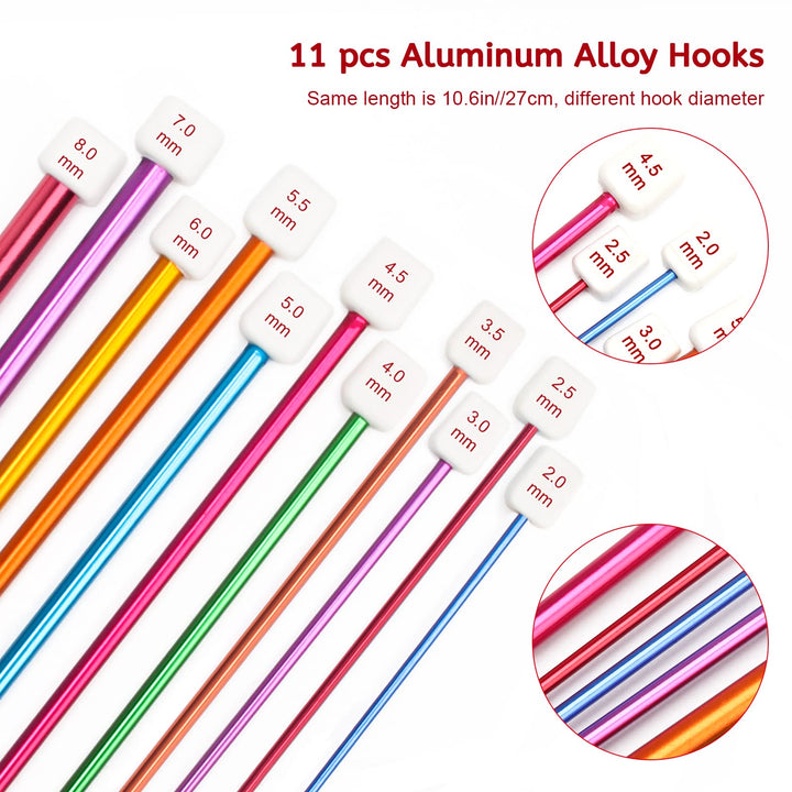 Tunisian Crochet Hooks Set 23 Pcs, 12P 3-10mm Bamboo Knitting Needle with Extend Braided Tube, Anti-Slip Bead Bamboo Crochet Hook 11P 2-8mm Aluminum Crochet Hook Needle Hook Sets (Transparent)