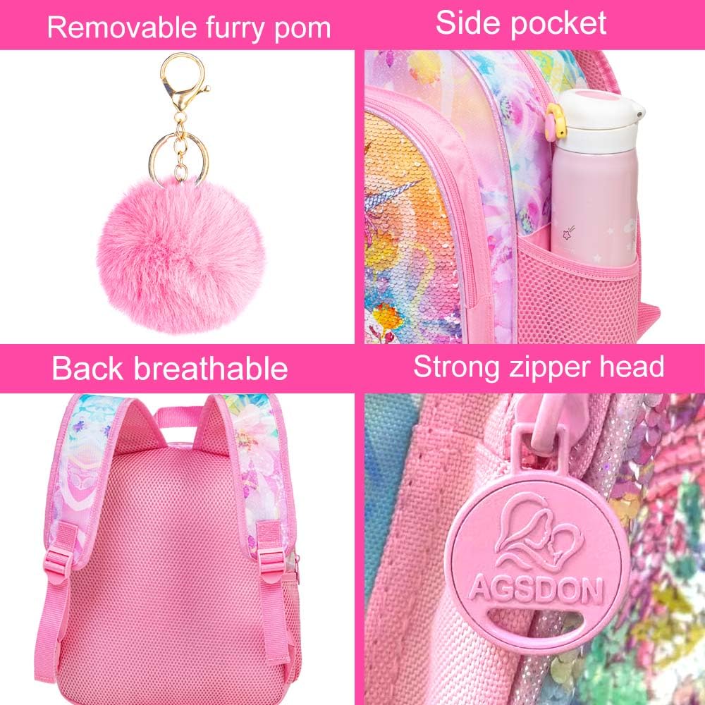 Toddler Backpack for Girls, 12 Cute Unicorn Sequin Preschool Bookbag, Kindergarden School bag for little Kids