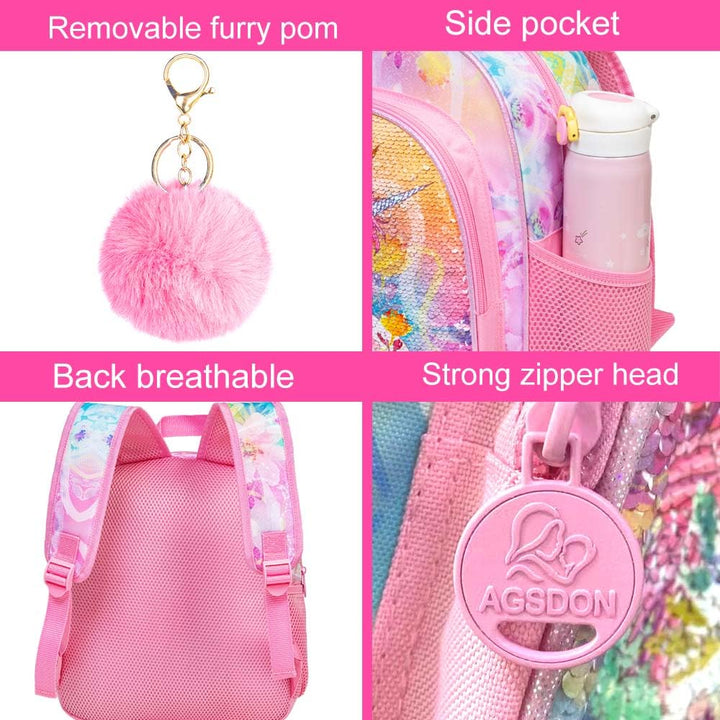 Toddler Backpack for Girls, 12 Cute Unicorn Sequin Preschool Bookbag, Kindergarden School bag for little Kids