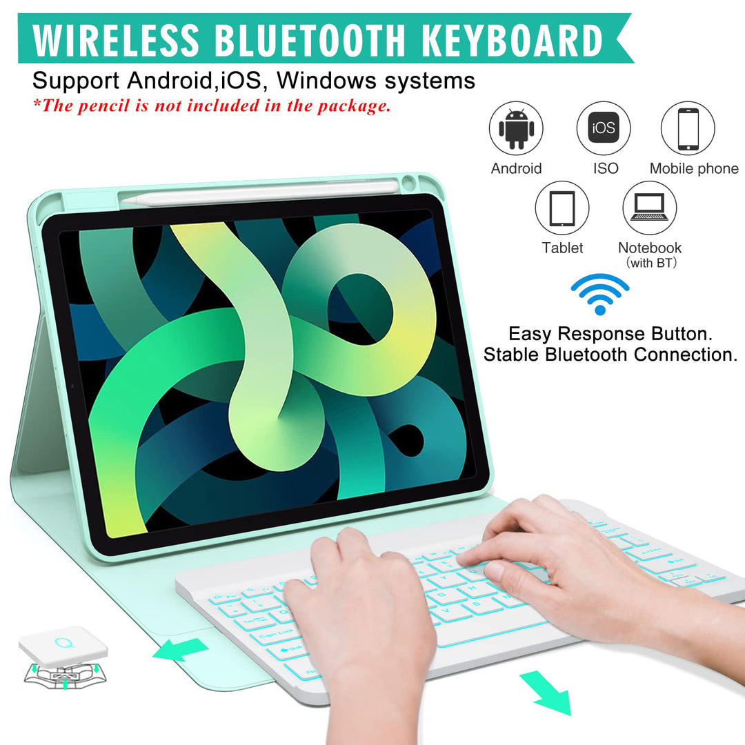 Keyboard case for ipad Air 11 inch(M2 2024)/10.9 Inch Air 5th 4th Generation &amp; iPad Pro 11 inch (1st/2nd/3rd/4th Gen)-Backlit Detachable Keyboard, Folio Cover with Upper Easily Pencil Holder-(Green)