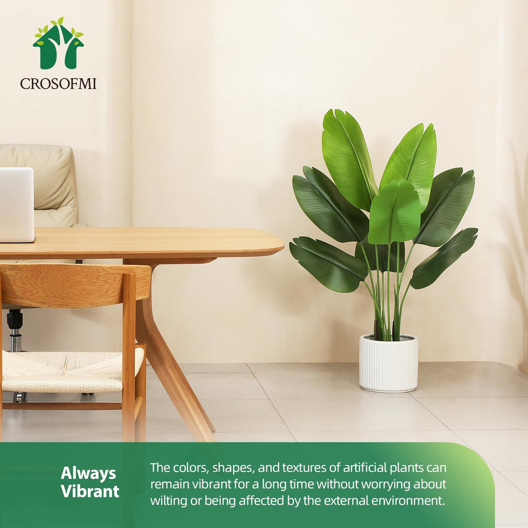 Artificial Bird of Paradise Plant 4 Feet Fake Tropical Palm Tree with 8 Leaves,Perfect Faux Plants in Pot for Indoor Outdoor House Home Office Garden Modern Decoration Housewarming Gift