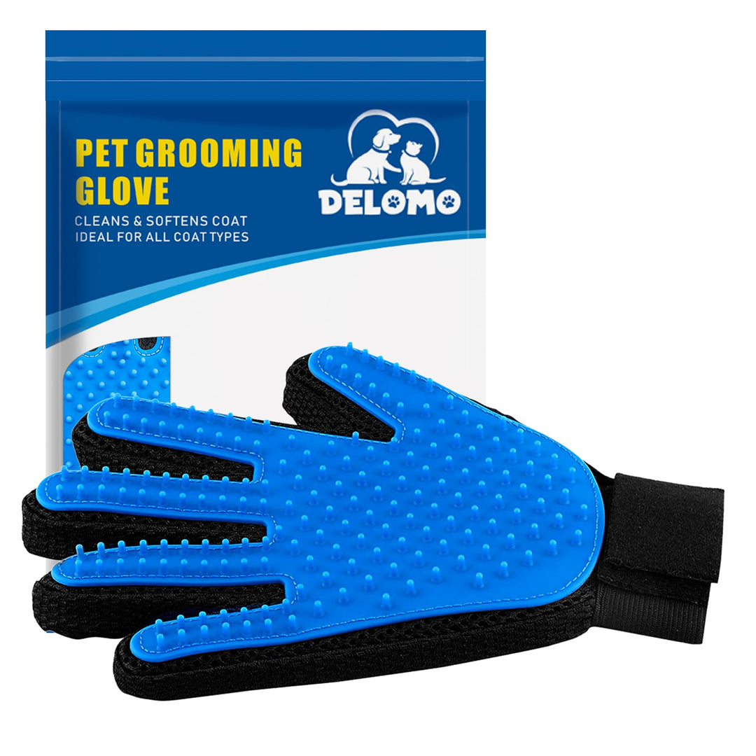 Pet Hair Remover Glove - Gentle Pet Grooming Glove Brush - Deshedding Glove - Massage Mitt with Enhanced Five Finger Design - Perfect for Dogs &amp; Cats with Long &amp; Short Fur - 1 Pack (Right-Hand), Blue