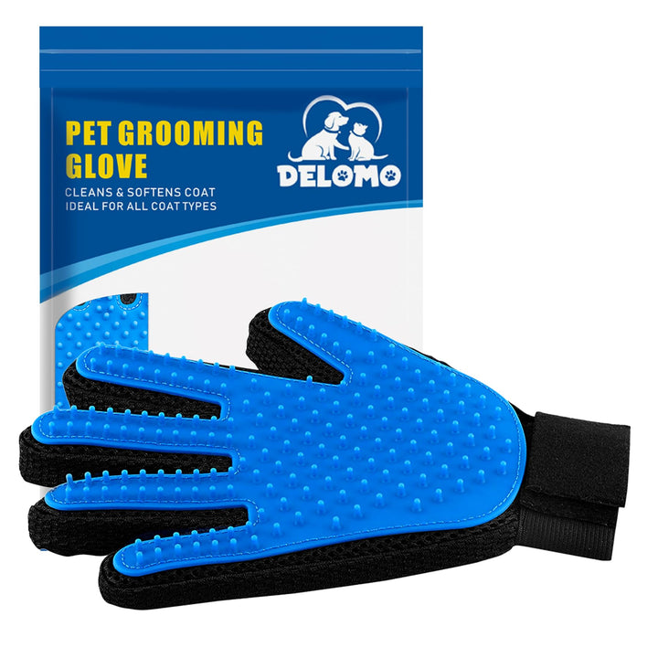 Pet Hair Remover Glove - Gentle Pet Grooming Glove Brush - Deshedding Glove - Massage Mitt with Enhanced Five Finger Design - Perfect for Dogs &amp; Cats with Long &amp; Short Fur - 1 Pack (Right-Hand), Blue