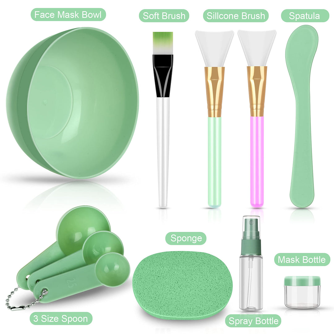 11 Pcs Face Mask Mixing Bowl Set, Premium DIY Facemask Mixing Tool Kit with Facial Mask Bowl Stick Spatula Silicone Brush Spray Bottle Puff Soaking Bottle Gauges