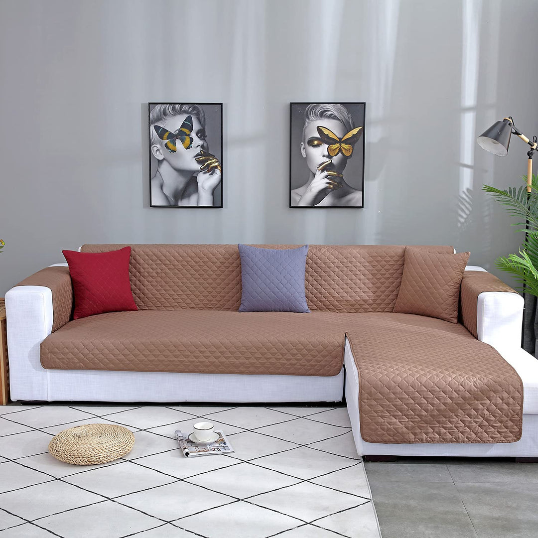 JIABOLANG Double Side L Shape Couch Cover Sectional Sofa Covers Set Chaise Couch Cover Slip Covers for Sofas Couches Sectional Furniture Protector Cover (Large,Coffee)
