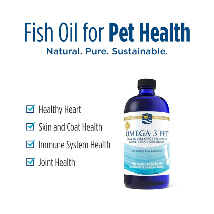 Omega-3 Pet, Unflavored - 16 oz - 1518 mg Omega-3 Per Teaspoon - Fish Oil for Large to Very Large Dogs with EPA &amp; DHA - Promotes Heart, Skin, Coat, Joint, &amp; Immune Health