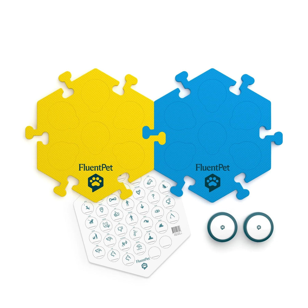 Tester Kit - Set of 2 Dog Talking Buttons & 1 Blue HexTile - Customizable Cat & Dog Training Buttons for Communication - Batteries Included - Pet Buttons Gift Set