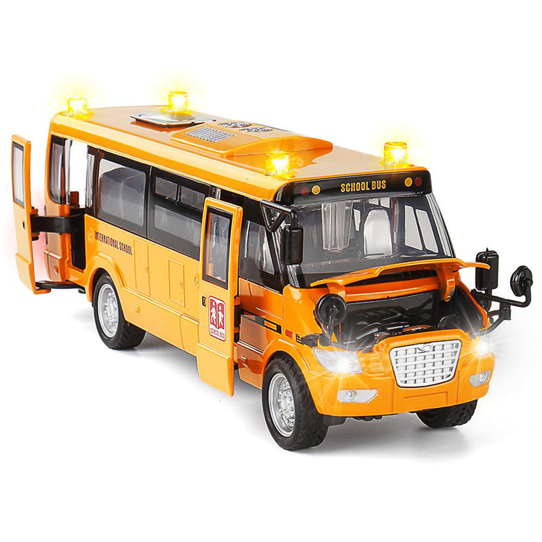 School Bus Toy Die Cast Vehicles Yellow Large Alloy Pull Back 9&#39;&#39; Play Bus with Sounds and Lights for Kids