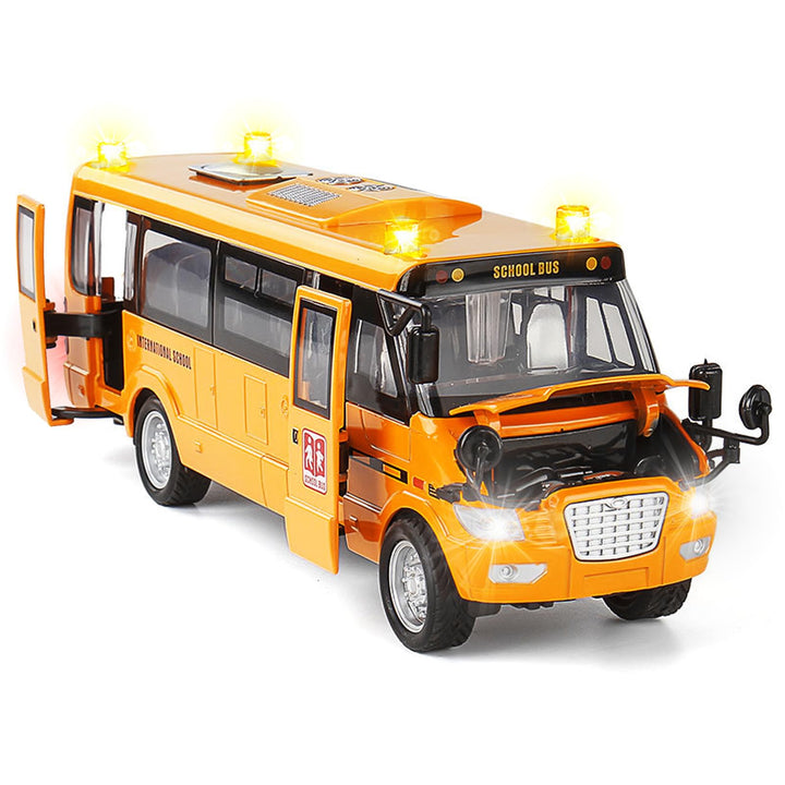 School Bus Toy Die Cast Vehicles Yellow Large Alloy Pull Back 9&#39;&#39; Play Bus with Sounds and Lights for Kids