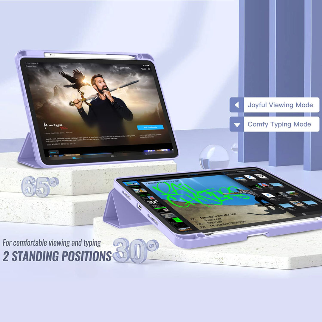 New iPad Pro 11 Inch Case 2022(4th Gen)/2021(3rd Gen)/2020(2nd Gen) with Pencil Holder,Smart iPad Case [Support Touch ID and Auto Wake/Sleep] with Auto 2nd Gen Pencil Charging (Light Purple)