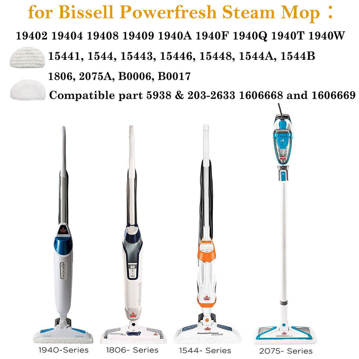 6 Pack Replacement Steam Mop Pads for Bissell Powerfresh Steam Mop 1940 1440 1544 1806 2075 Series, Model 19402 19404 19408 19409 1940a 1940f 1940q 1940t 1940w B0006 B0017,Washable Cleaning Pad