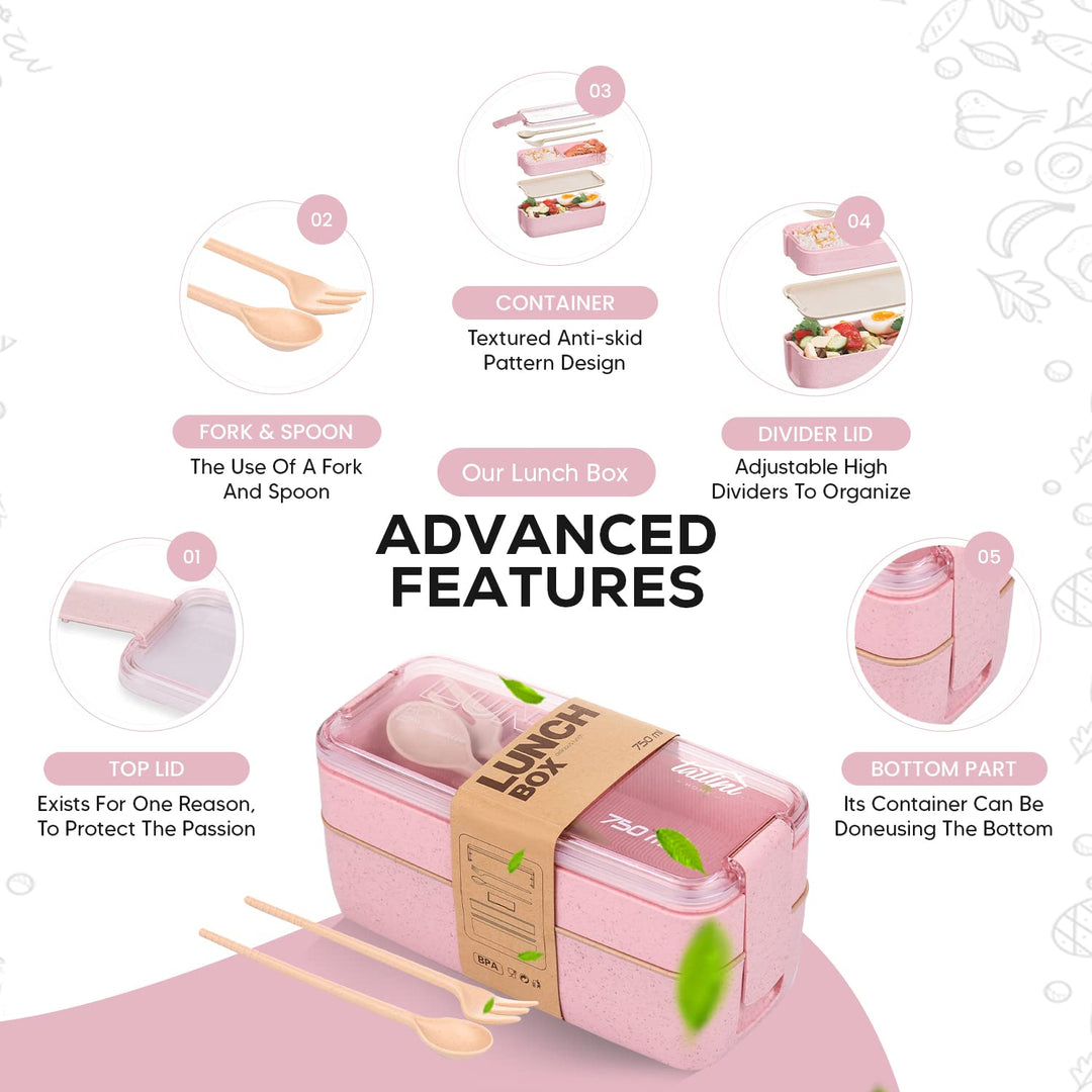 TARLINI | Pink Stackable Bento Box for Meal Prep - Eco-Friendly Design - Ideal for Work &amp; On-The-Go - Includes Utensil Set - Compact &amp; Convenient Lunch Containers | 25.36 OZ