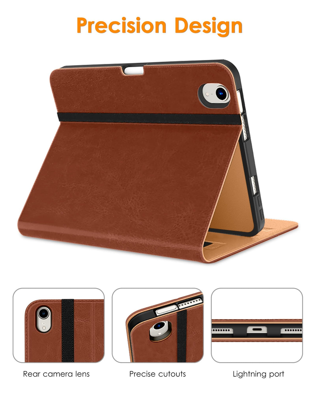 for iPad Mini 7th/6th Generation Case 8.3 Inch 2024/2021, Premium Leather Business Folio Stand Cover for iPad Mini 7 (A17 Pro) / Mini 6 with Pencil Holder-Multiple Viewing Angles, Brown