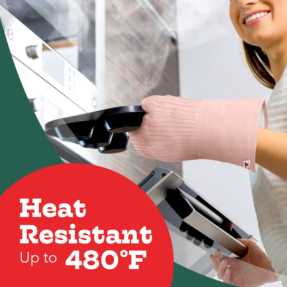 Heat-Resistant Oven Mitts - Set of 2 Silicone Kitchen Oven Mitt Gloves, Pink