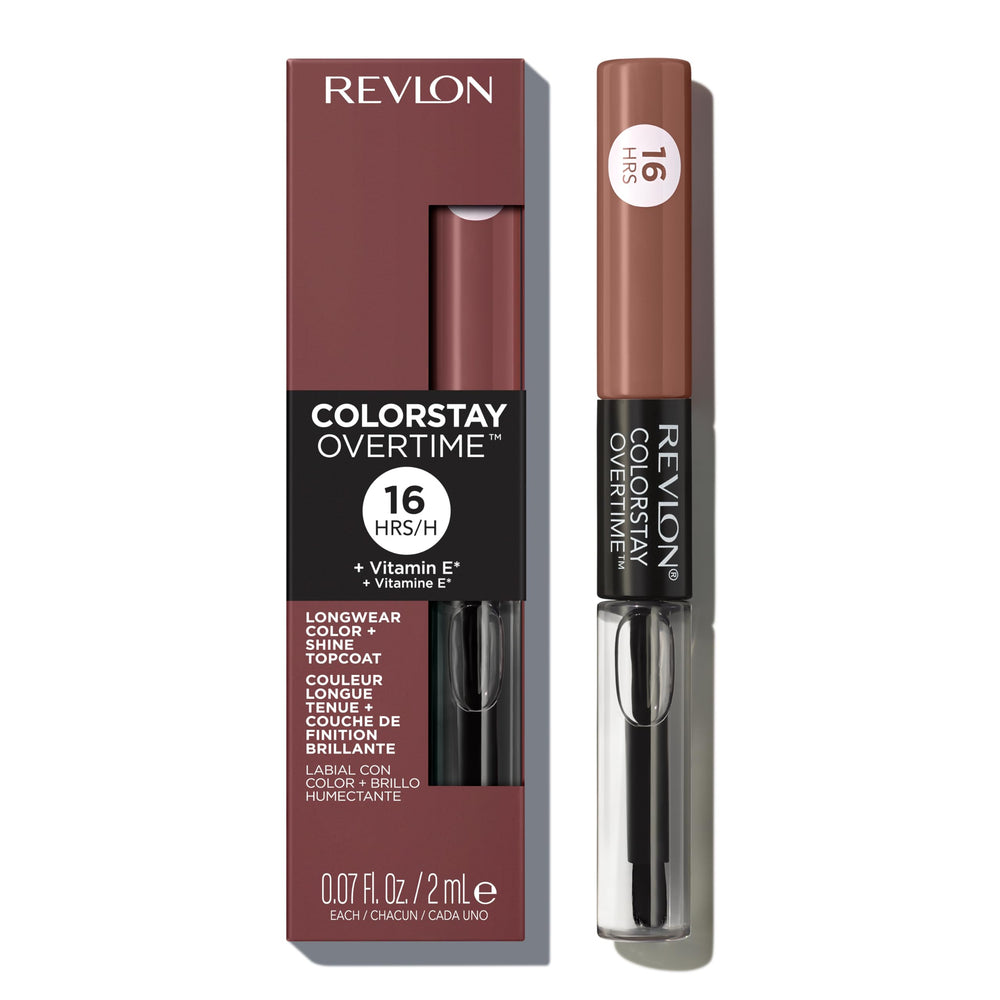 Revlon ColorStay Overtime Lipcolor, Dual Ended Longwearing Liquid Lipstick with Clear Lip Gloss, with Vitamin E in Plum / Berry, Taupe Time (560), 0.07 oz