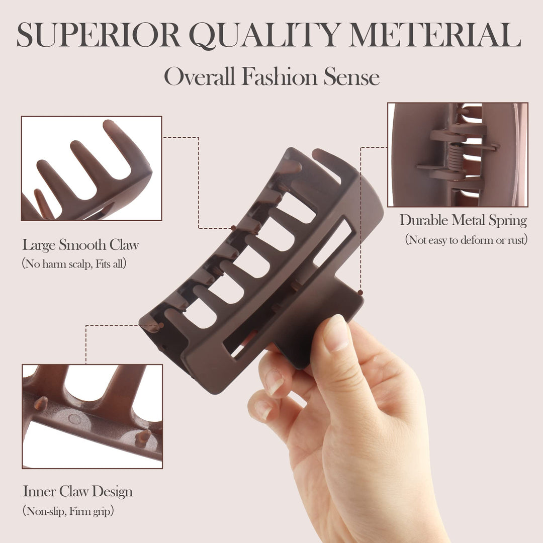 8Pcs Big Hair Claw Clips Strong Hold Large Claw Clips for Thick Thin Long Hair Noslip Rectangular Hair Clips for Women Girls, 4.13 Inch Jaw Clips Gifts