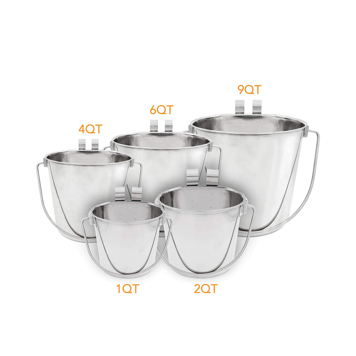 Fuzzy Puppy Flat Sided Pail with Dual Hooks, Snugly Fit On Dog, Cat and Critter Crates &amp; Cages, Heavy Duty Stainless Steel | 2 Quart (PN: FSP-2)
