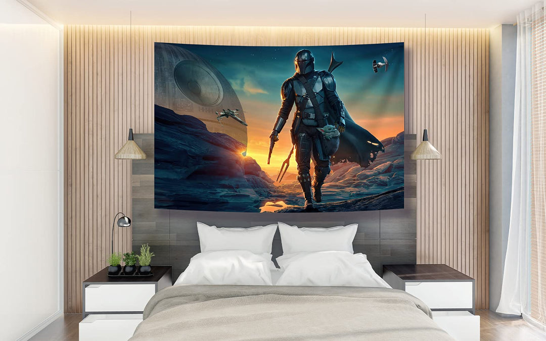 Tapestry Banner Mandalorian Yoda Blue Death Star Wall Posters Wall Hanging Decoration for Bedroom Dorm Cool-for Party Art Wall Tapestry (Mandalorian Yoda, 39&#39;&#39;x 59&#39;&#39;)